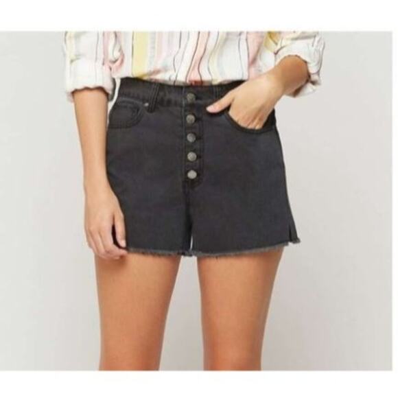 Velvet Heart Denim Shorts Size 25 Betsy Black Wash High Rise Raw Hem Button Fly - Picture 1 of 10